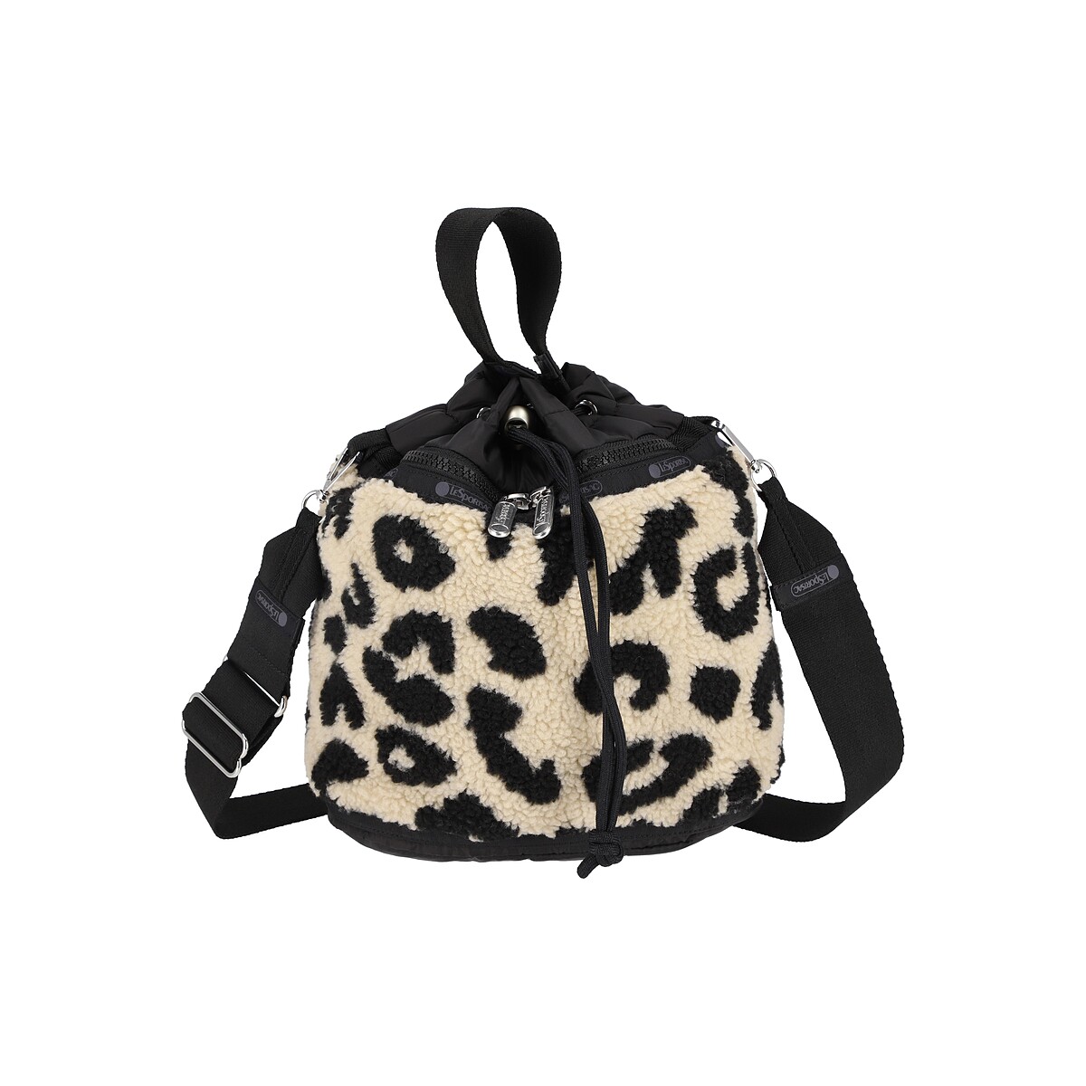 LeSportsac 野性豹紋羊羔絨迷你抽繩後背包，NT7,400