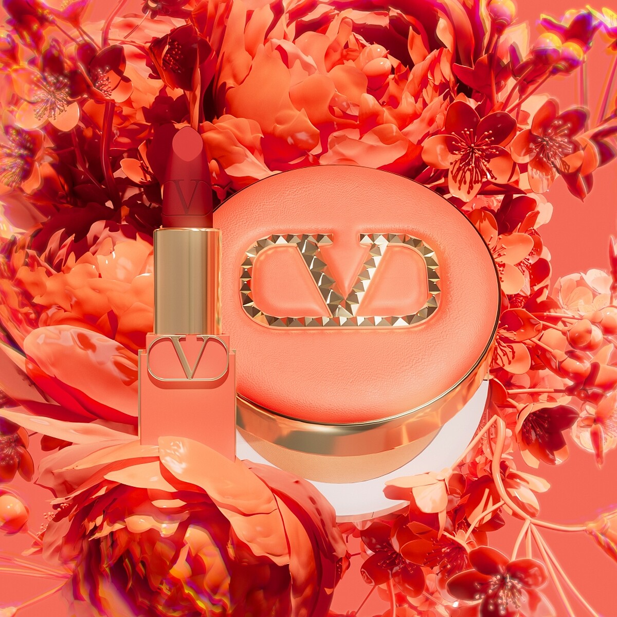 VALENTINO BEAUTY 2024新年限定繁花珊瑚限量版形象圖。