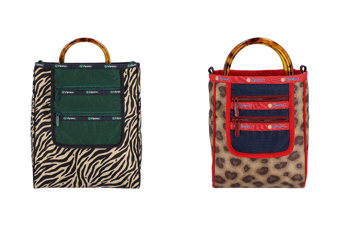 迷幻斑馬紋大型雙拉鍊口袋托特包NT$8,500；心魅豹紋小型雙拉鍊口袋托特包NT$7,500