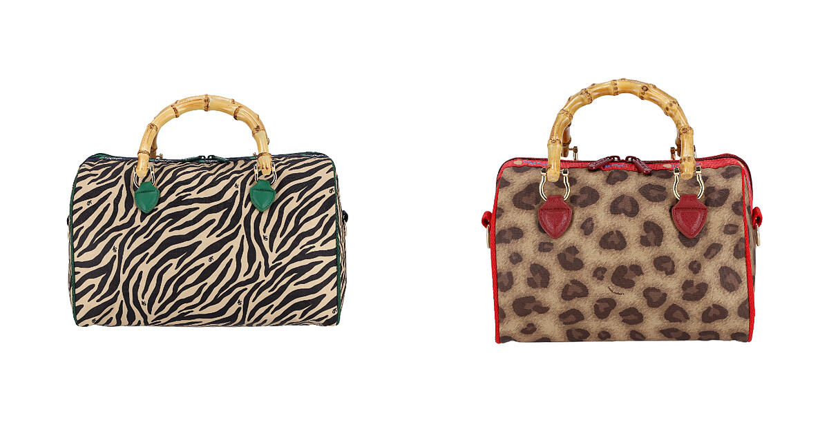 迷幻斑馬紋大型波士頓竹節包NT$9,500、心魅豹紋小型波士頓竹節包NT$8,000