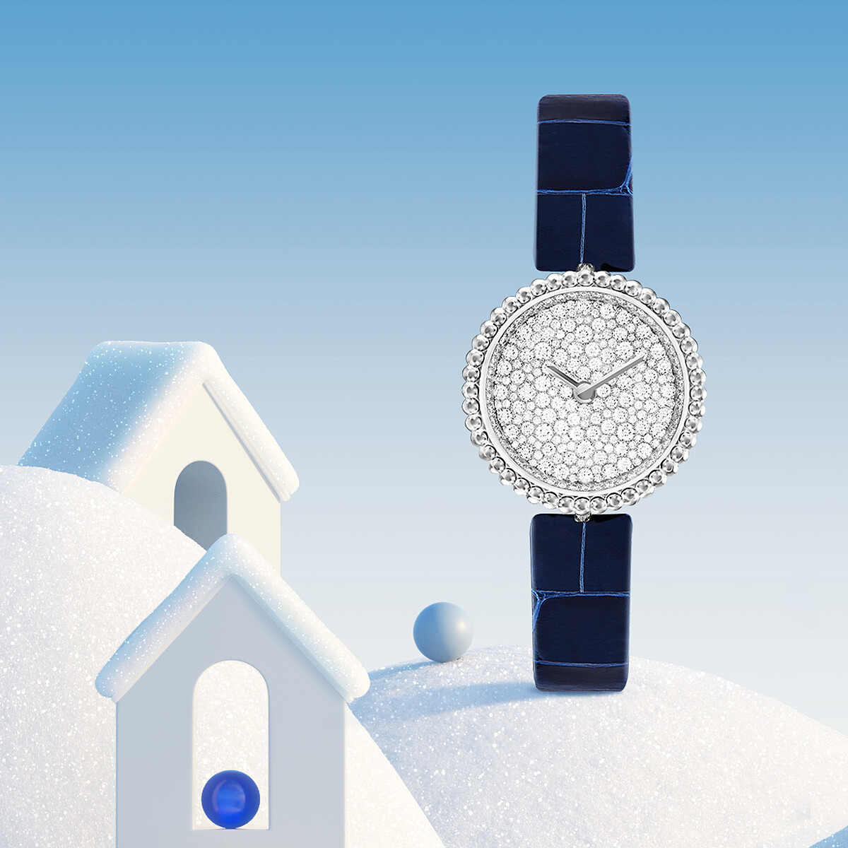 Perl&eacute;e腕錶，錶徑23毫米白K金、鑽石、瑞士製石英機芯。