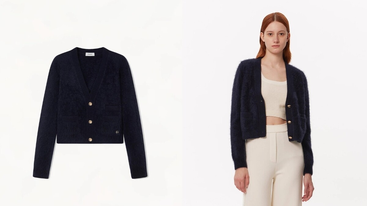 FLUFFY CASHMERE V-NECK CARDIGAN，NT24,800。