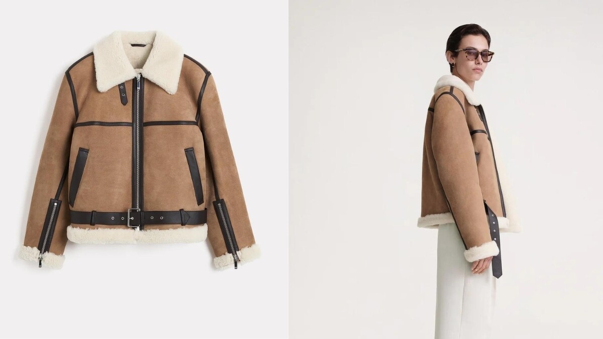 Shearling aviator jacket dark biscuit ，約NT 85,000。