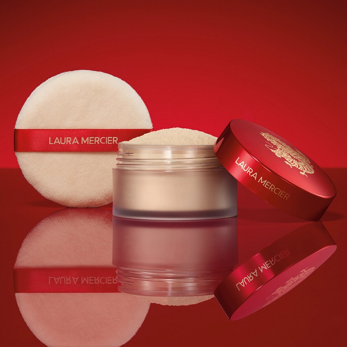 Laura Mercier蘿拉蜜思2024煥顏透明龍年蜜粉禮盒(煥顏透明蜜粉29g +紅絲帶天鵝絨粉撲)，NT1,780