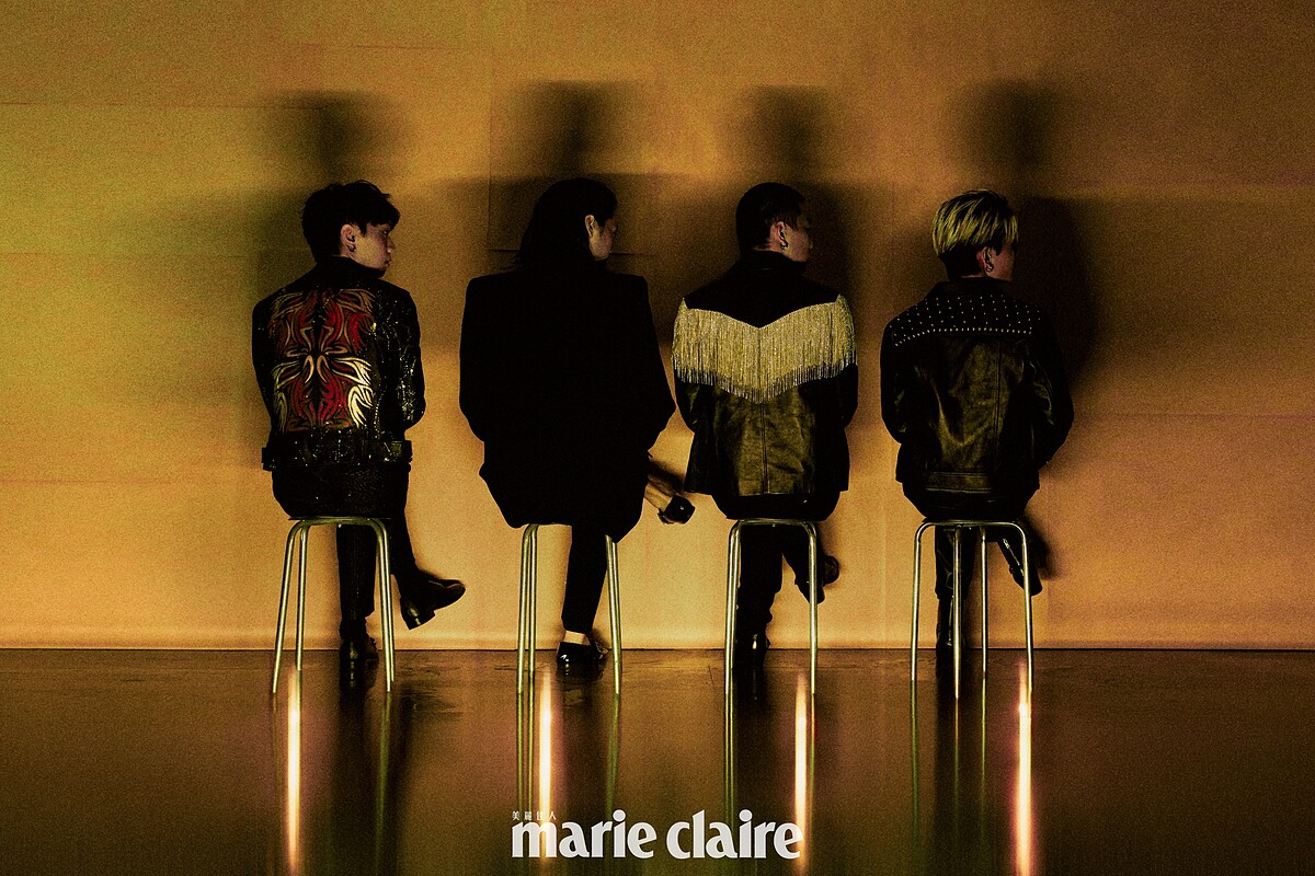 李沂邦／黑色皮革塗鴉騎士外套、黑色搭釦皮鞋，all by CELINE；白色無袖背心，Calvin Klein；金蔥細紋西褲，AllSaints。鄭光良／黑色寬鬆西裝外套、黑色西裝長褲、黑色漆皮方頭皮鞋，all by Saint Laurent；咖啡色動物紋上衣，John Varvatos。蔡維澤／鑽飾流蘇黑色皮革外套、黑色丹寧長褲、黑色壓花高筒跟靴，all by CELINE；白色無袖背心，AllSaints。徐維均／黑色鉚釘皮革外套、黑色立領針織毛衣、黑色皮革搭釦中筒跟靴，all by CELINE；黑色皮革長褲，AllSaints。