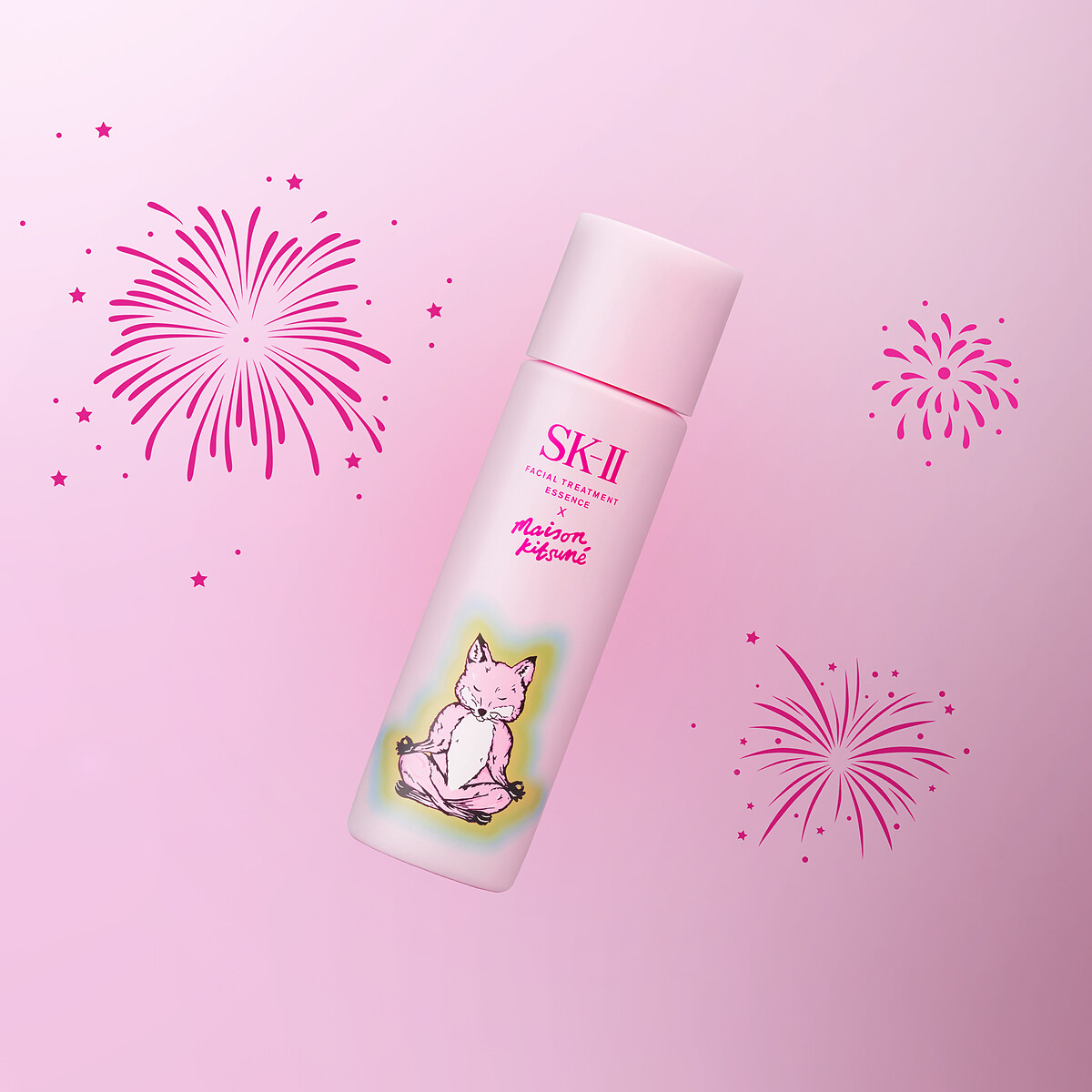 SK-II x Maison Kitsun&eacute;限量版青春露粉紅瓶。