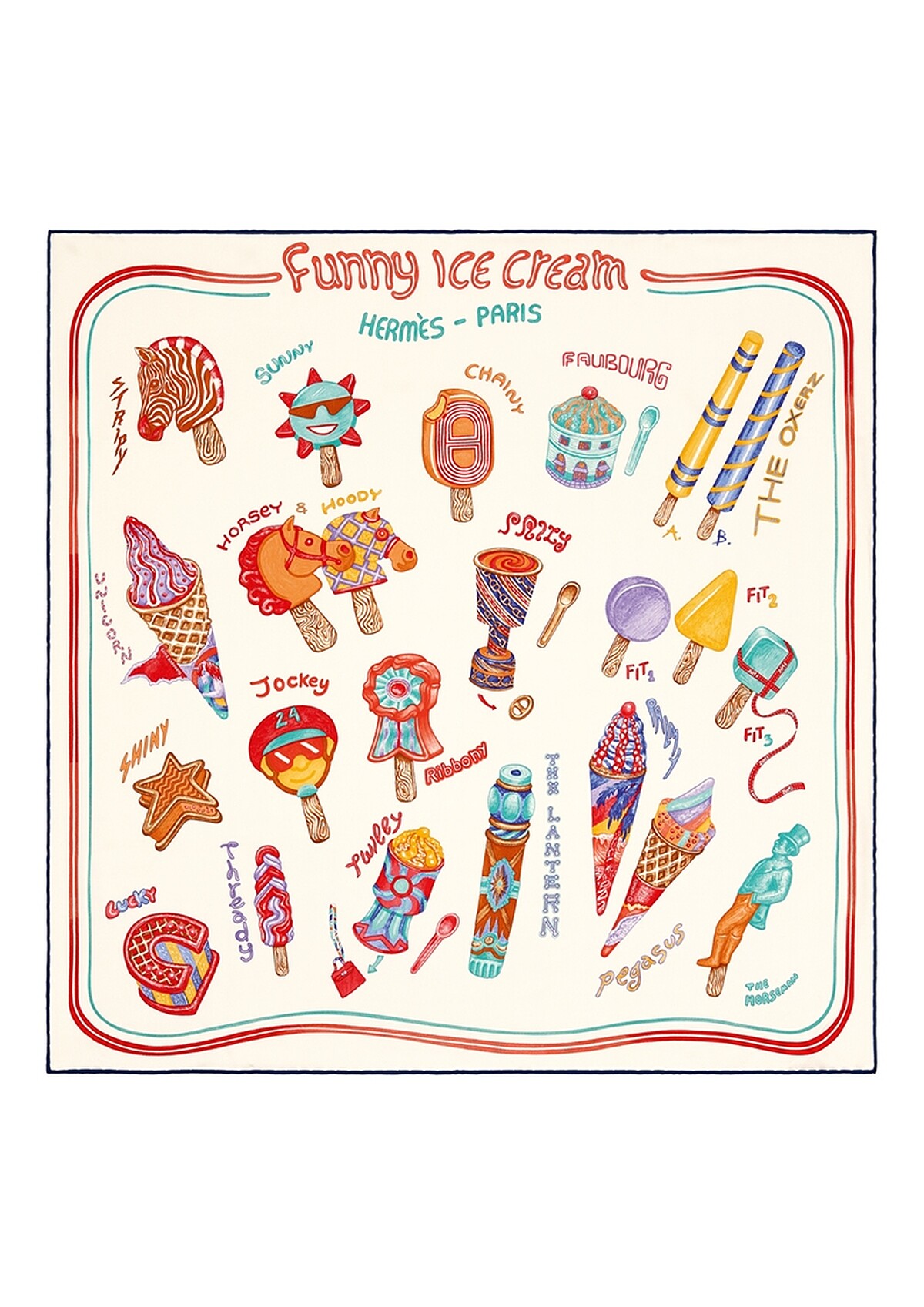 Funny Ice Cream 圖紋印花真絲仿古方巾 (70 x 70 公分) NT.14,000