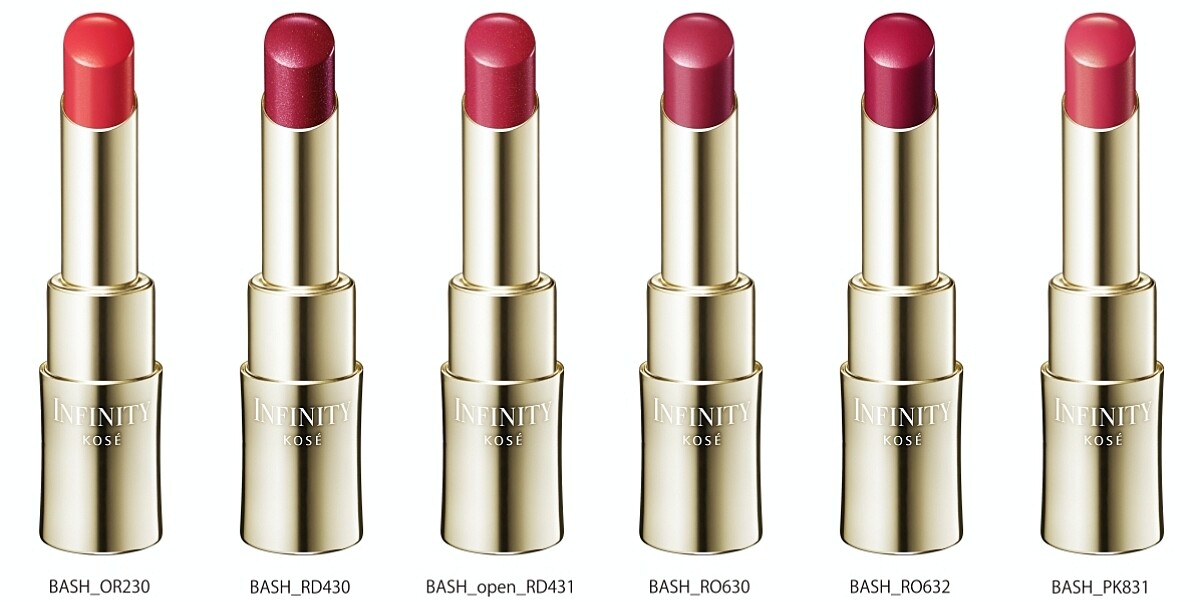 KOSE高絲INFINITY無限肌緻絢色豐潤唇膏(共6色)5g，蕊NT750、盒NT200。
