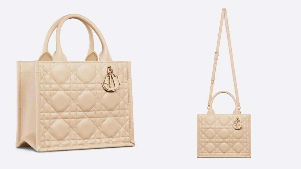 Dior Book Tote 焦糖色籐格紋皮革小型款托特包，NT$115,000。