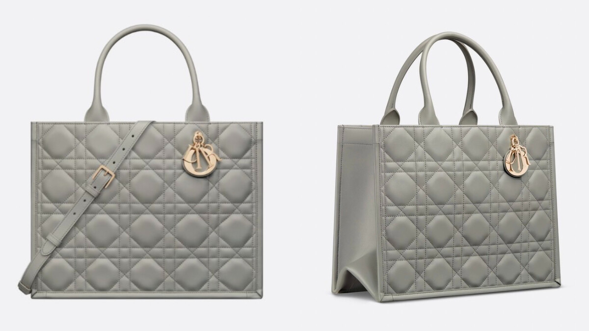 Dior Book Tote 格雷灰籐格紋皮革中型款托特包，NT$ 130,000。