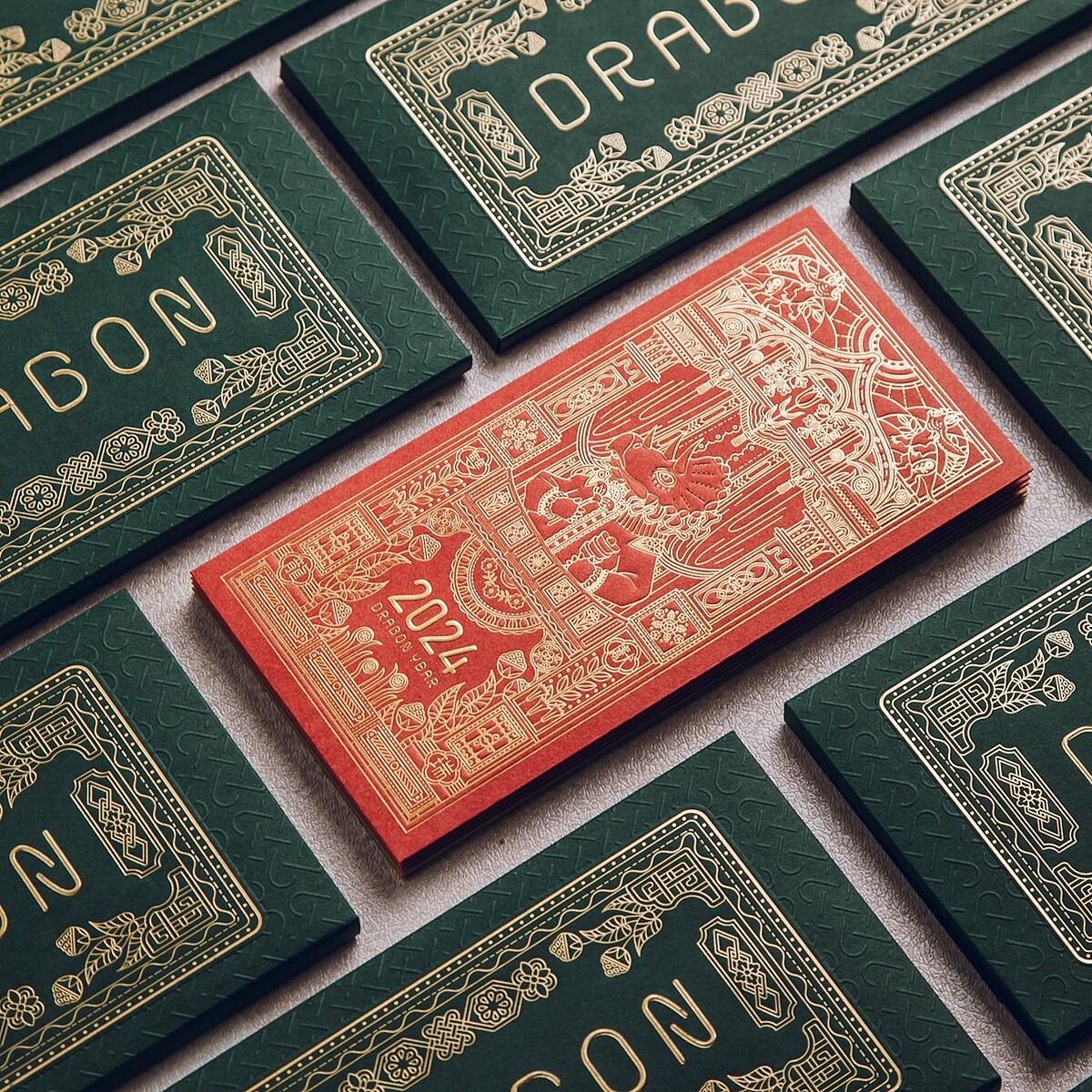 Cat Bell Studio|雙龍獻瑞燙金紅包袋