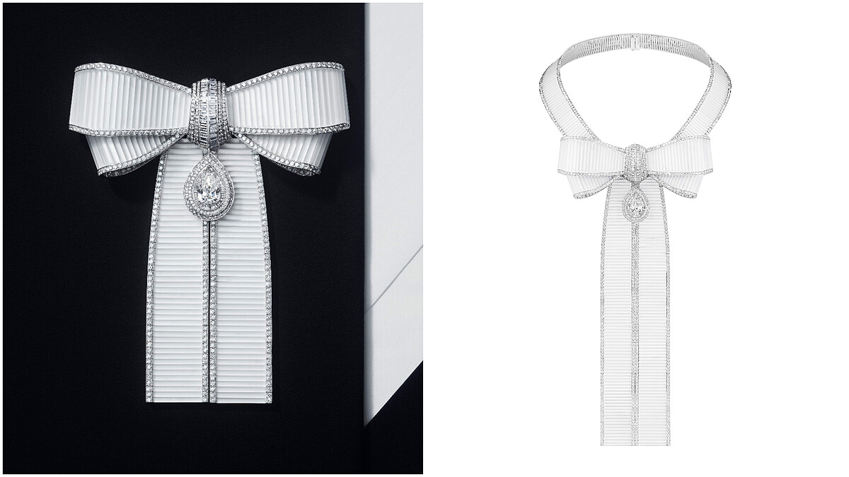 Noeud蝴蝶結項鍊(右),可拆卸為胸針單獨配戴