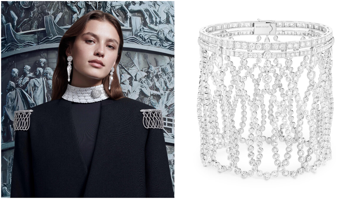 &Eacute;paulettes鋪鑲鑽石肩章，亦可做為手鍊配戴