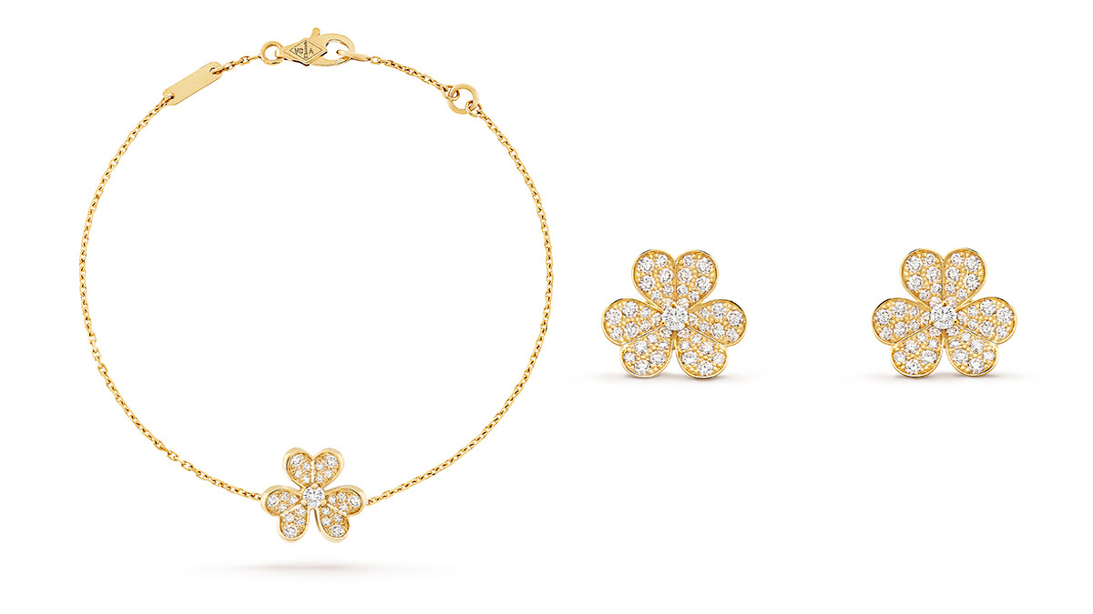 Frivole 手鍊迷你款(黃K金、圓鑽)。Frivole耳環，小型款(黃K金、圓鑽)。