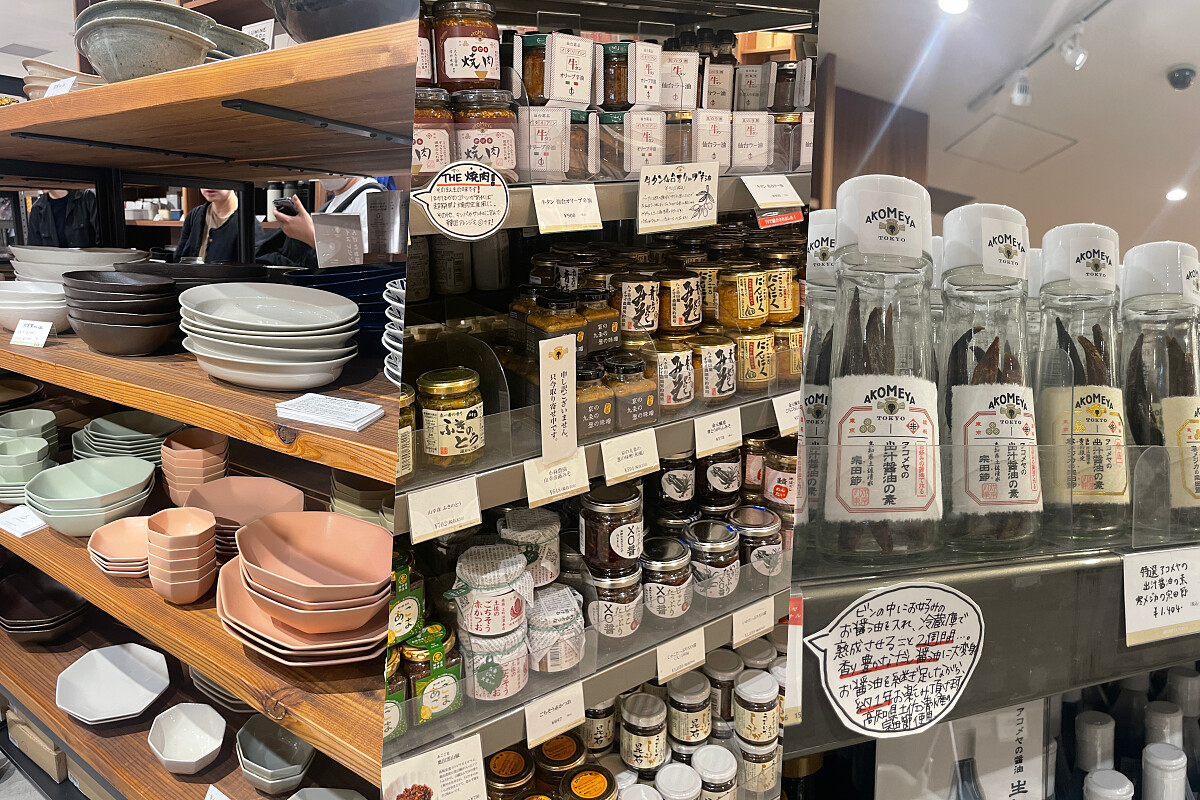 AKOMEYA TOKYO NEWoMan 新宿店的商品琳瑯滿目,還有現在時下最流行的「自製風味醬油」,在現成的醬油玻璃瓶中放進了各式風味香料,回家後能倒進醬油保存,就成了帶有各式風味的沾醬使用。