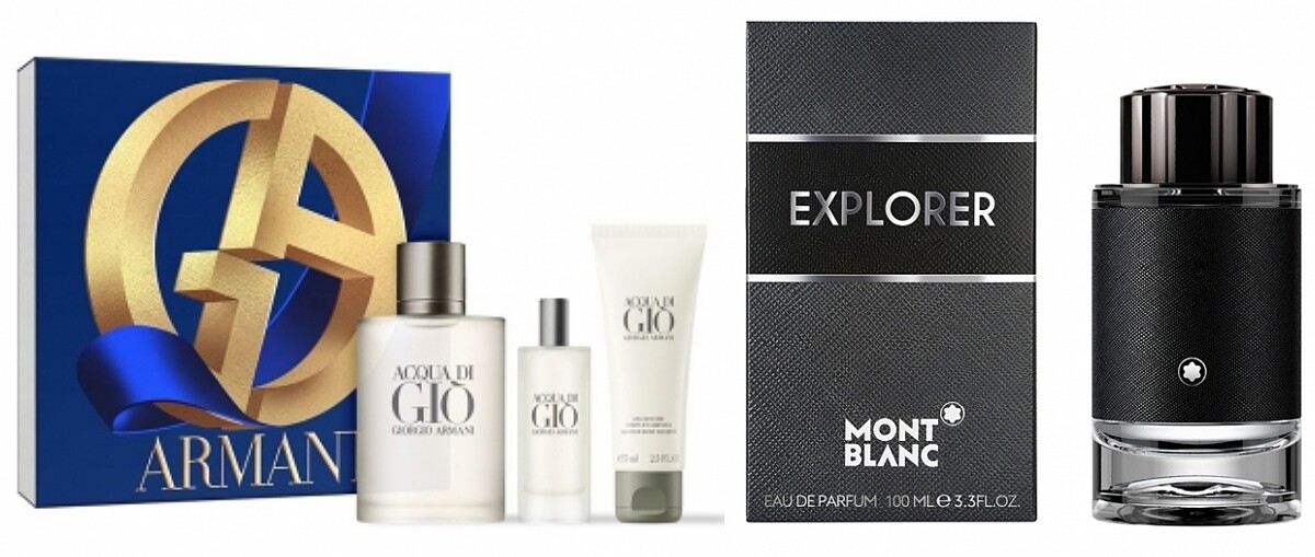 GIORGIO ARMANI亞曼尼寄情男士香水禮盒NT2,975。MONTBLANC萬寶龍探尋旅者香水，NT2,970