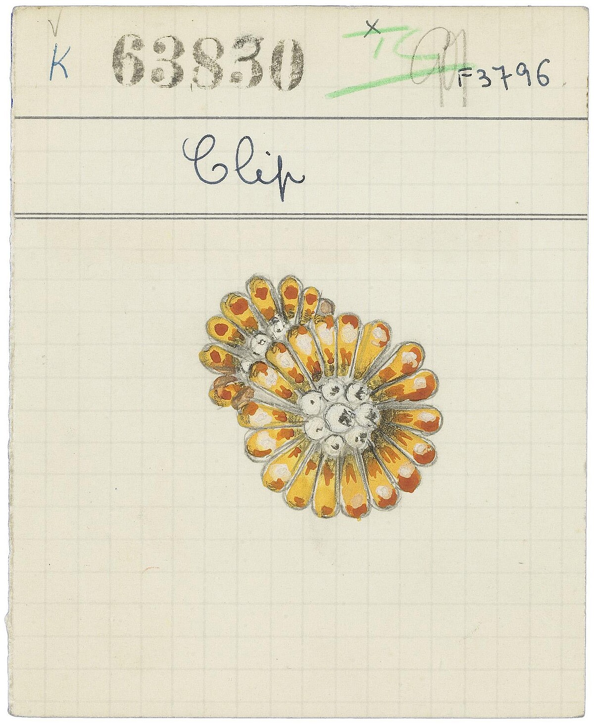 Archives Sunflower胸針產品記錄卡，創作於1950年