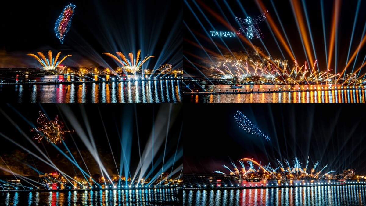 安平燈區會有14場無人機煙火燈光秀，此為空中展演模擬動畫示意圖