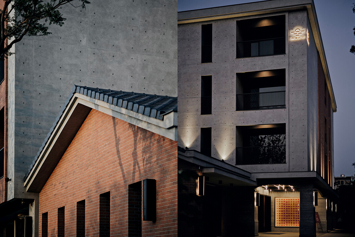 以拱形線條、外牆的暖赭紅展現古典氣息。