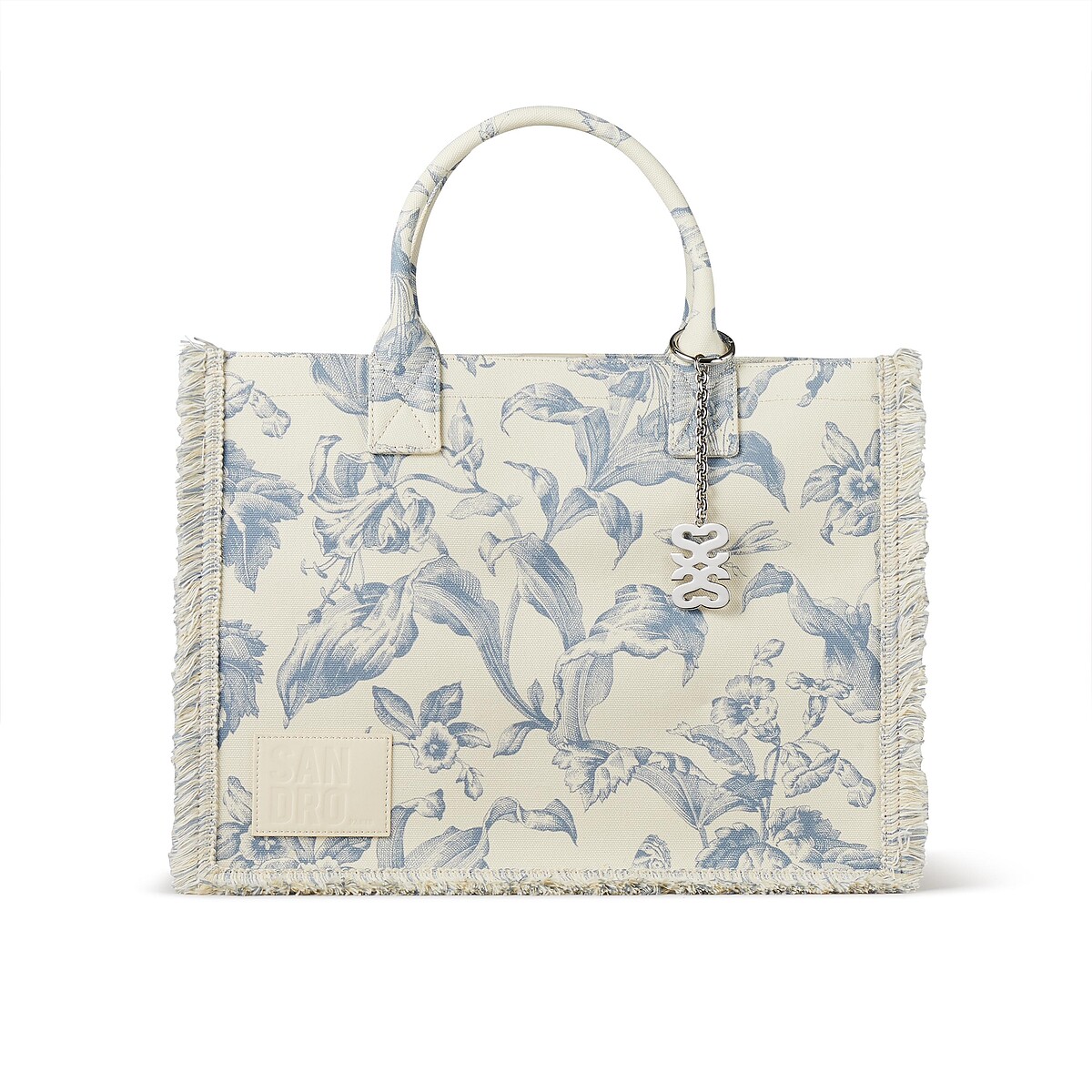 SANDRO 白色藍印花流蘇托特包，NT14,690。