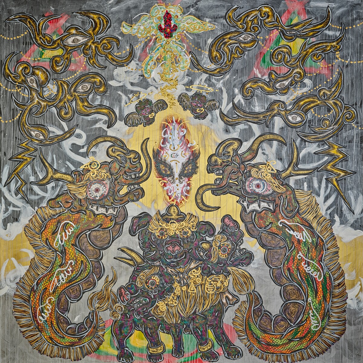 小松美羽 Miwa Komatsu, 尊崇偉大自然之歌聲 Vocal in Reverence of the Grand Nature, 2024, 壓克力、畫布 Acrylic on canvas, 259.0 &times; 259.0 cm