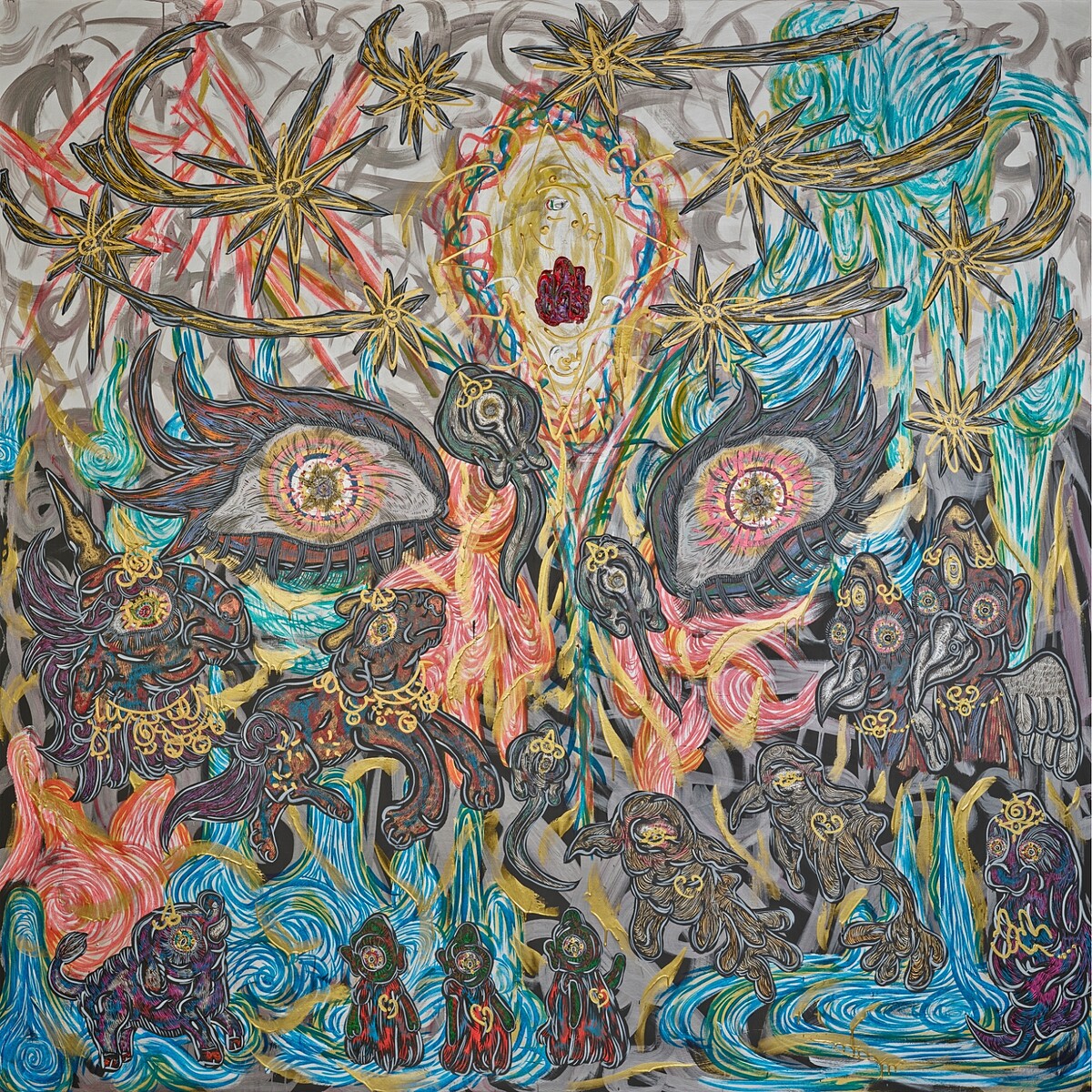 小松美羽 Miwa Komatsu, 靈魂的覺醒 Awakening of the Spirit, 2023, 壓克力、畫布 Acrylic on canvas, 259.0 &times; 259.0 cm