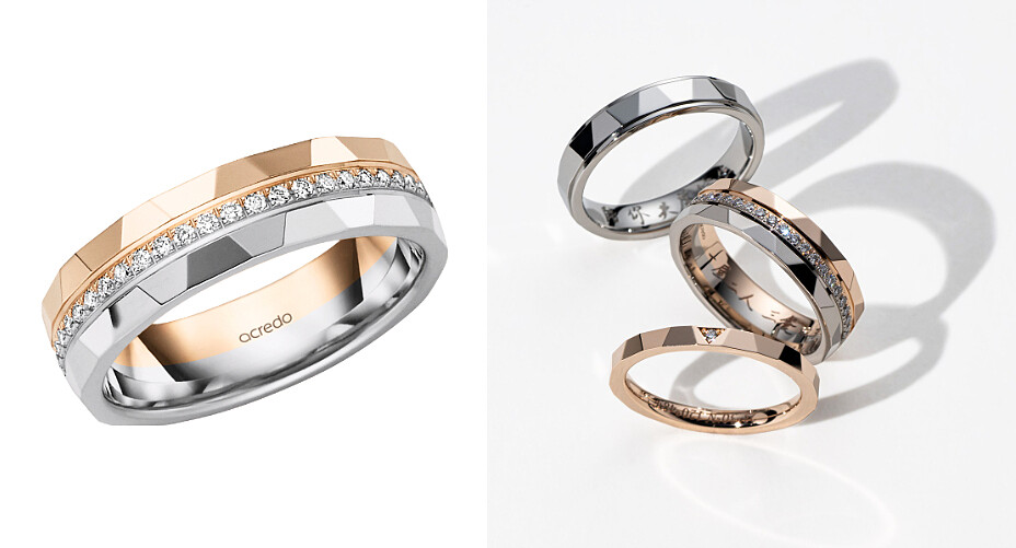 FACETS 系列Facets of Natural 女戒(RF0619)14K玫瑰金+14K灰金 NT98,388(依市場售價變動)。