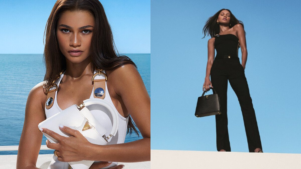 Louis Vuitton 品牌全球大使 Zendaya 拿著 Capucines包款拍攝廣告。
