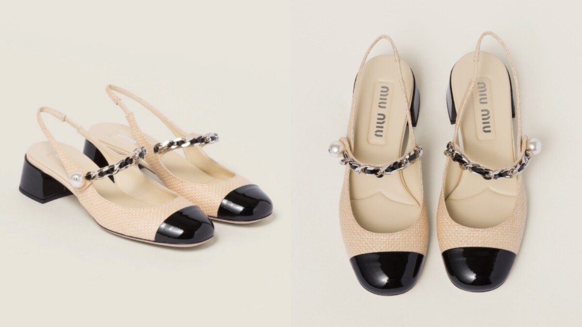 漆皮配拉菲草吊踭高踭鞋 NT.37,000