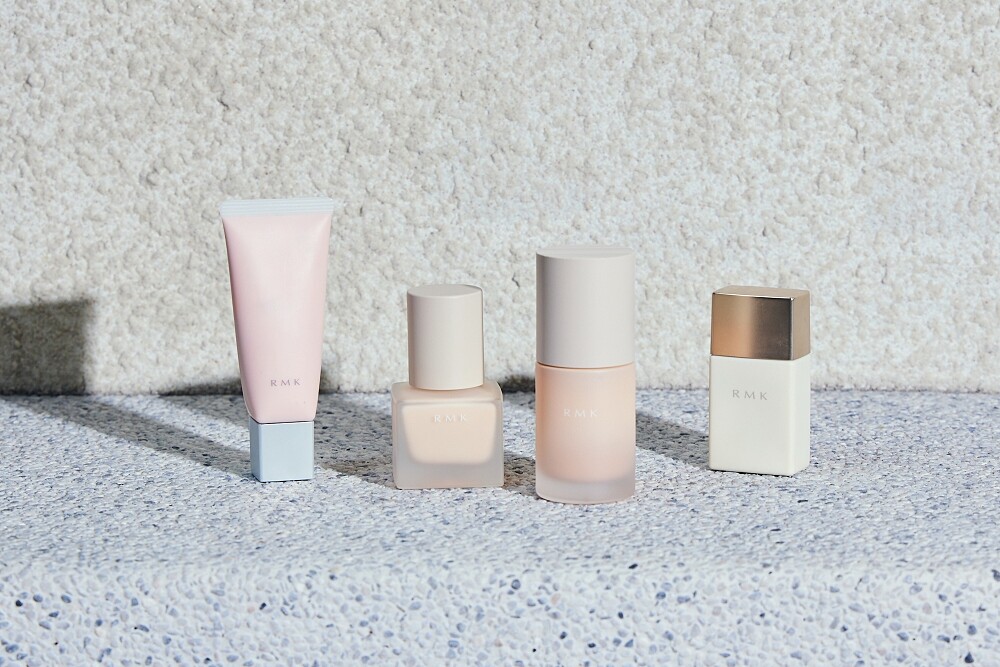 RMK隔離底妝品項(左起)RMK毛孔柔霧隔離霜、RMK隔離霜、RMK透光隔離霜(2024313新發售)、RMK高效UV持妝隔離霜。