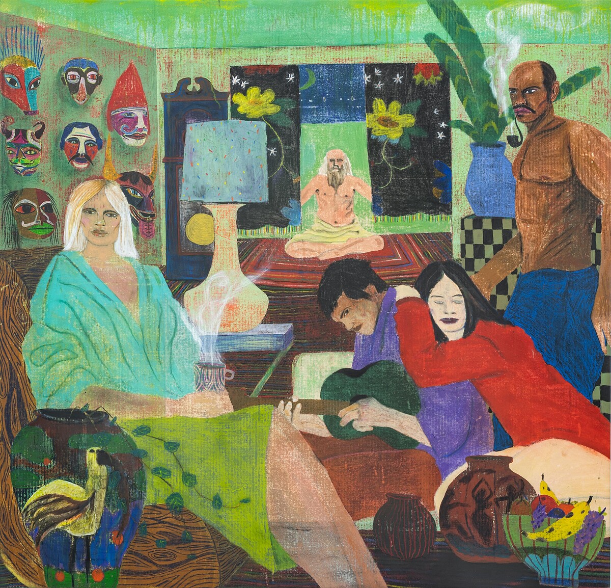 COMA 科馬畫廊 Justin Williams, &ldquo;I&rsquo;m not there yet, but if we had guests over Oswaldo and Norma&rsquo;s house and brought an extra chair from home&rdquo;, 2022, Oil pigment and acrylic on canvas, 162.5x168 cm. Image courtesy of COMA.