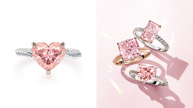 主打款－ROS&Eacute; My Love粉紅鑽求婚鑽戒( RS_166 )18 K白金NT$38,600； 搭配明亮雷地恩切工主鑽；主鑽價格另計。