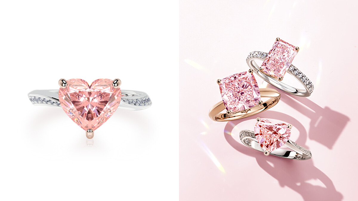 主打款-ROSÉ My Love粉紅鑽求婚鑽戒( RS_166 )18 K白金NT$38,600; 搭配明亮雷地恩切工主鑽;主鑽價格另計。