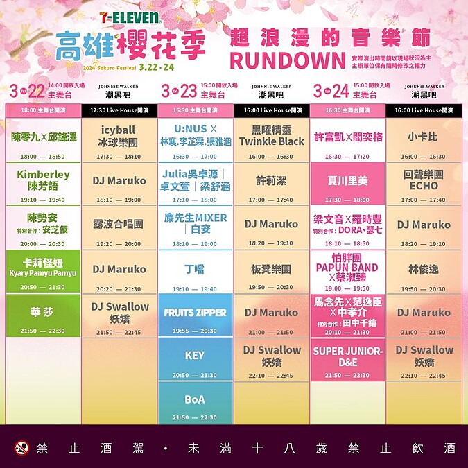 711「高雄櫻花季」三天演出卡司節目時間表