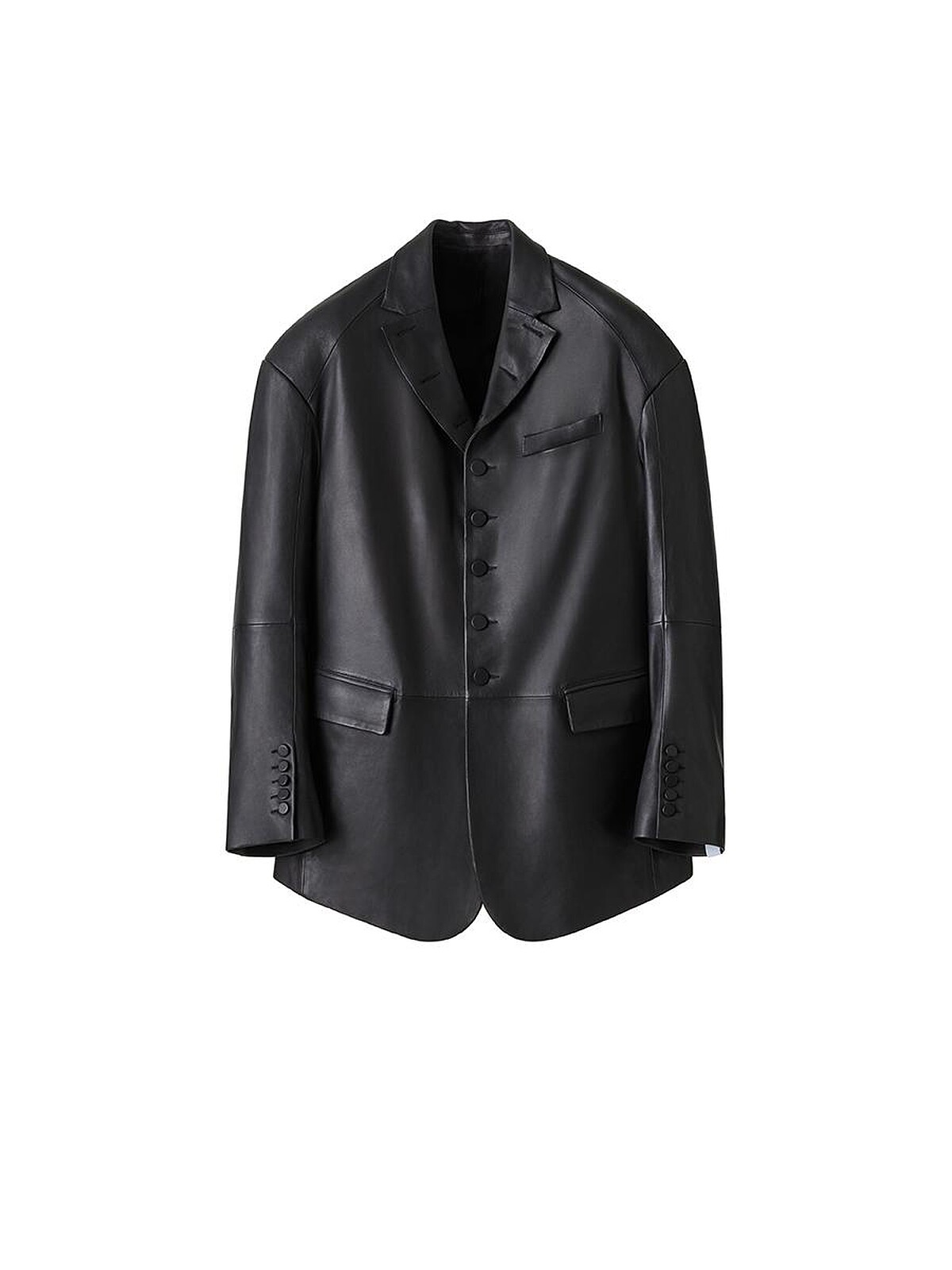 鈕扣真皮西裝外套NT$14999。