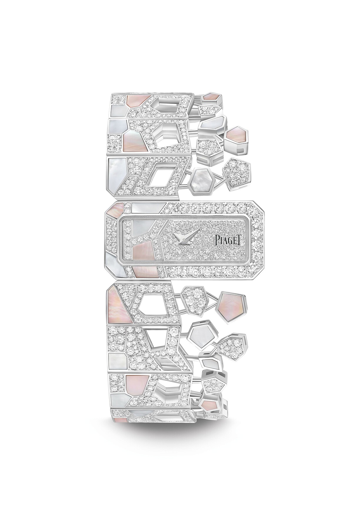 PIAGET Metaphoria 頂級珠寶系列Roscida 18K白金珍珠母貝鑽石腕錶，NT$ 10,300,000。