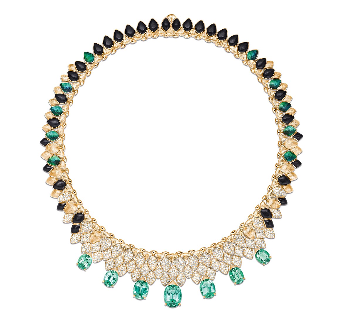 PIAGET Metaphoria 頂級珠寶系列Silua 18K玫瑰金綠碧璽鑽石項鍊，NT$16,800,000。