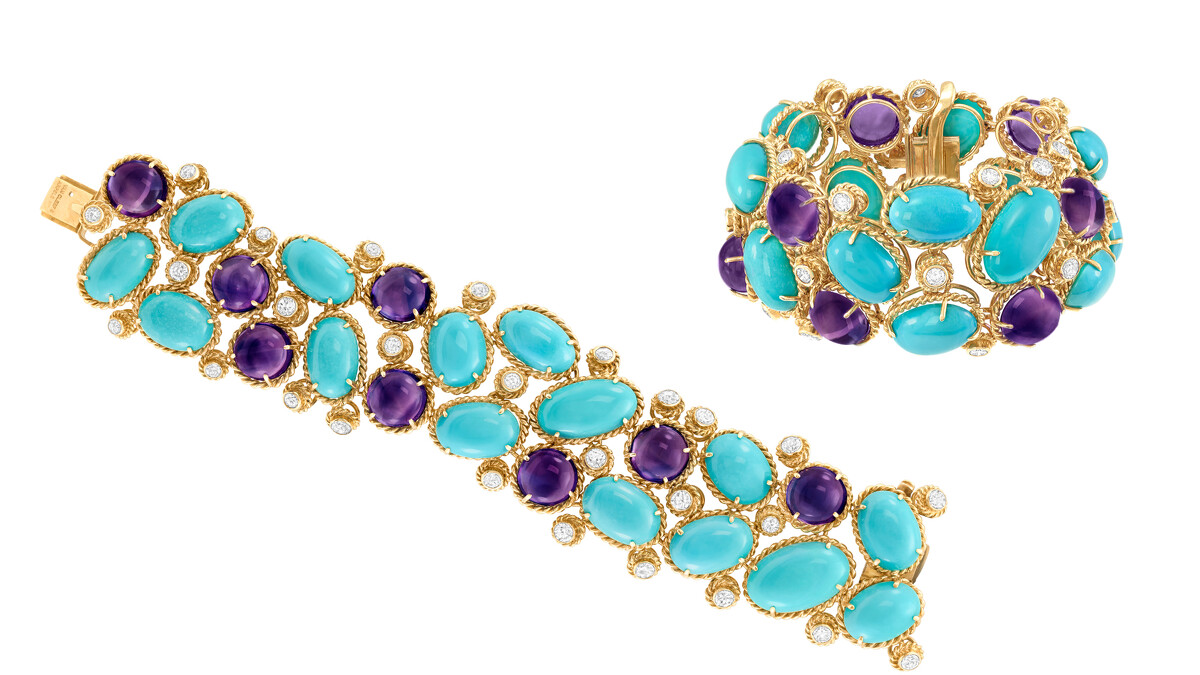 Heritage典藏系列 手鐲(黃K金、綠松石、紫水晶、鑽石)。