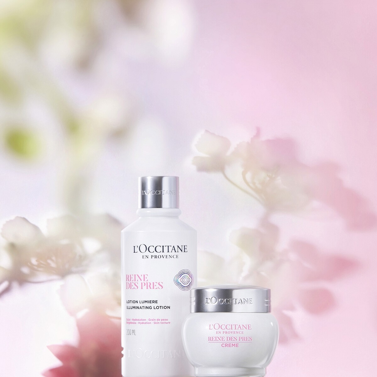 L&rsquo;OCCITANE歐舒丹白皇后光蘊透白晶露與凝霜情境照。