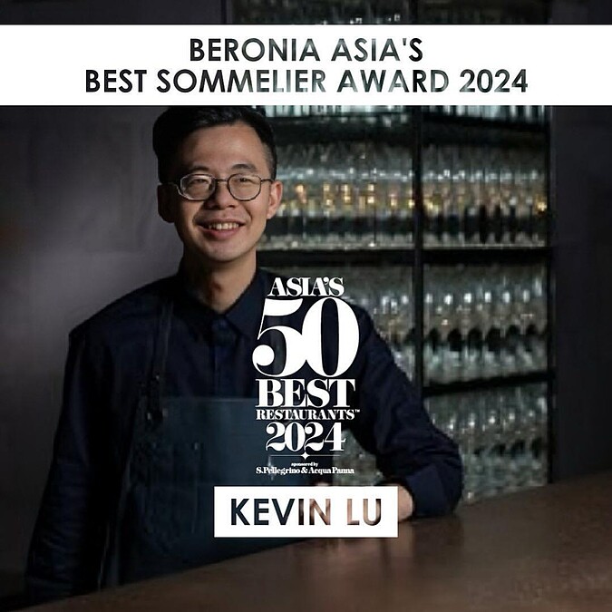 盧楷文（Kevin Lu）憑著精心設計的搭餐酒而贏得「Beronia 亞洲最佳侍酒師」。