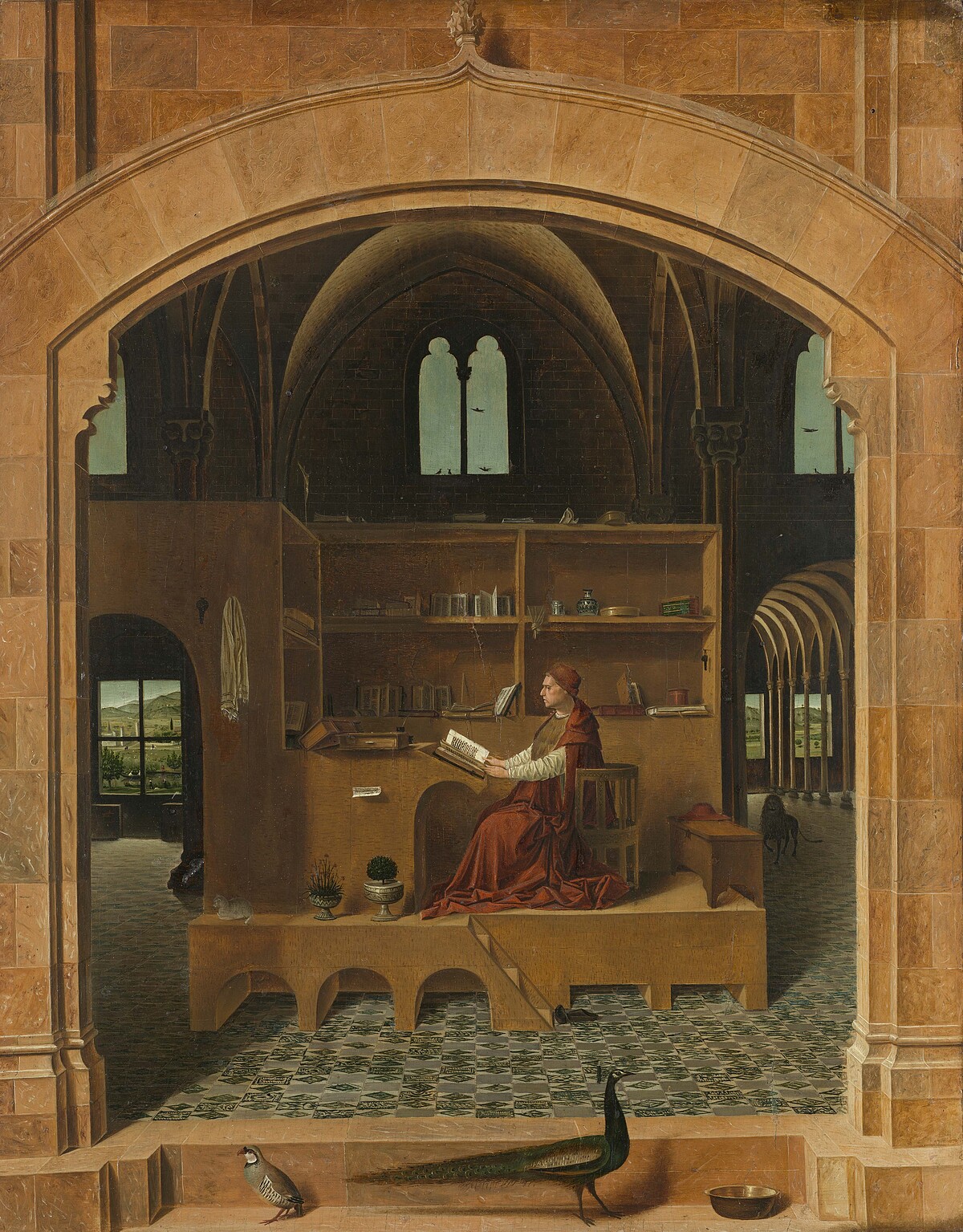 安托內羅．達．梅西那（活躍於1456；卒於1479）作品〈書房中的聖傑洛姆〉，約1475年創作。圖片版權：英國國家藝廊