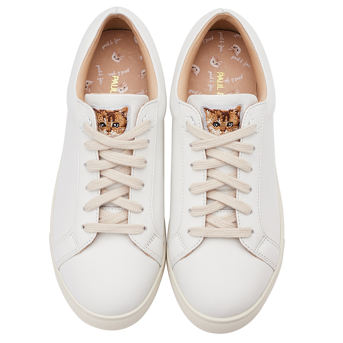 Paul & Joe X Grace Gift聯名牛皮小棕貓大頭內增高小白鞋，NT2380