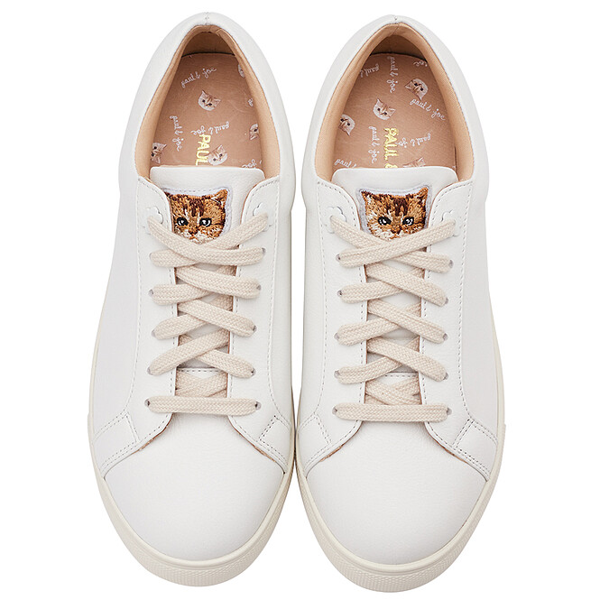 Paul & Joe X Grace Gift聯名牛皮小棕貓大頭內增高小白鞋，NT2380