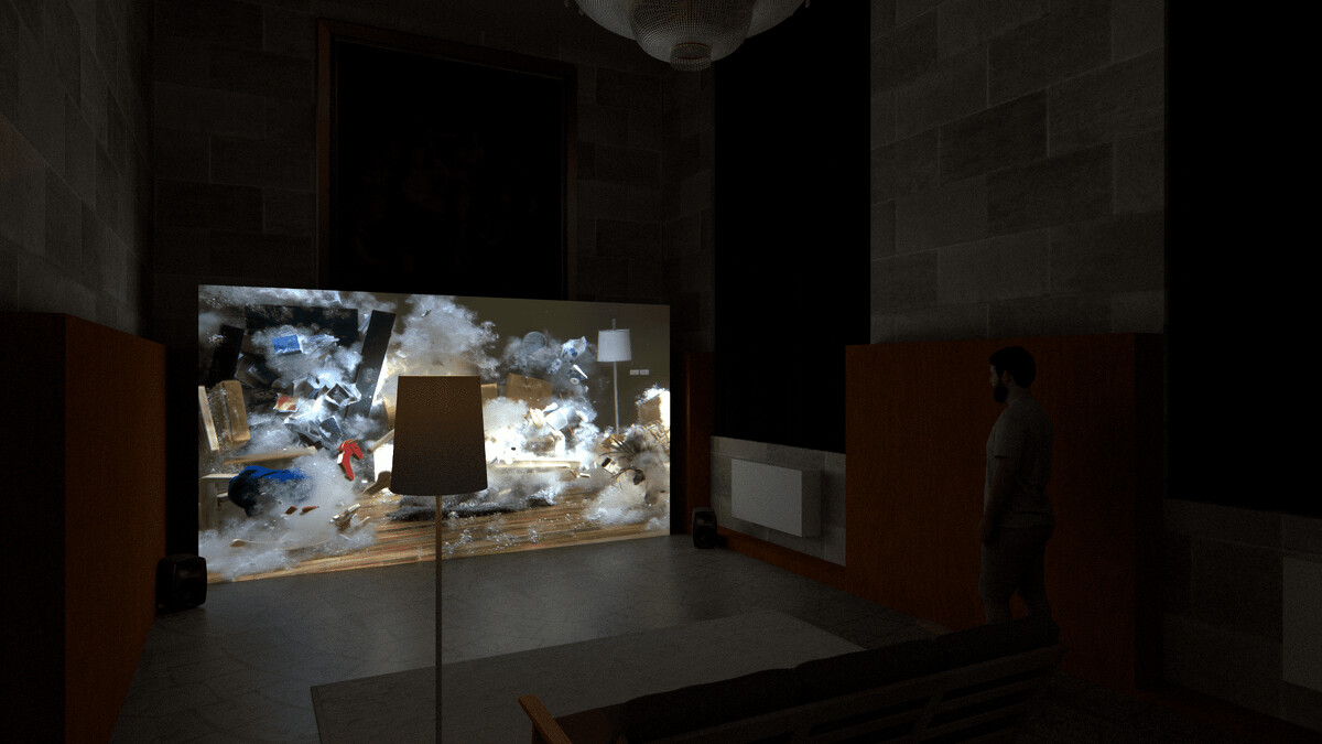 第60屆威尼斯雙年展台灣館「袁廣鳴：日常戰爭」展場模擬圖，模擬製作：陳智賢。