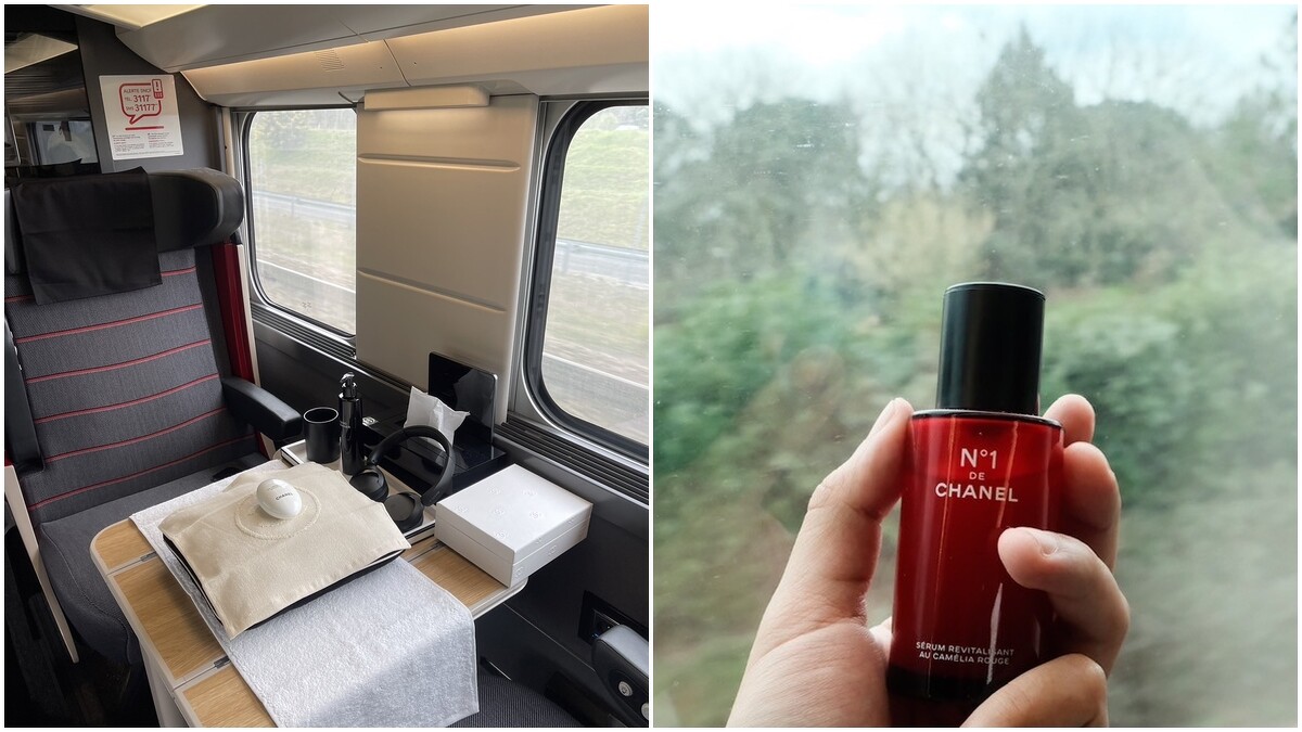 往比亞里茲四小時的火車車程中，香奈兒貼心提供手部保養體驗。