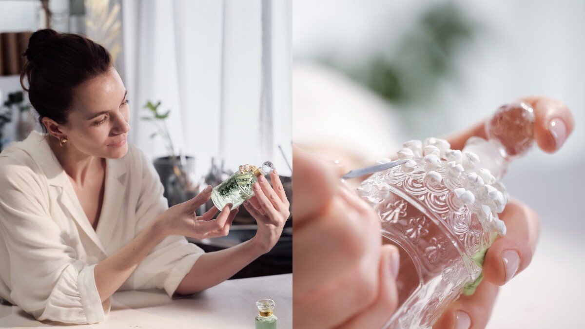 嬌蘭幸福永駐鈴蘭淡香水琉金綻舞蜂印瓶創作情境圖。