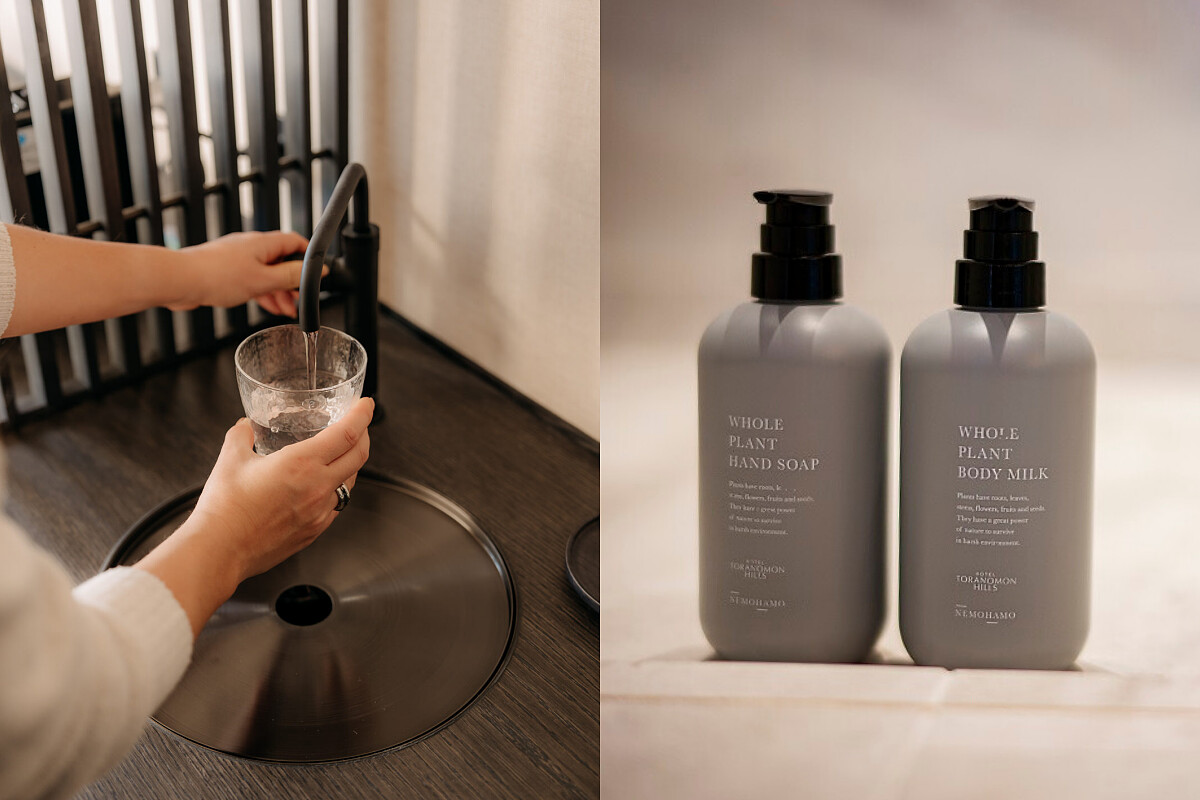 捨去瓶裝水，採用內置純淨水濾水機，並選用日本有機品牌「NEMOHAMO」作為沐浴備品。