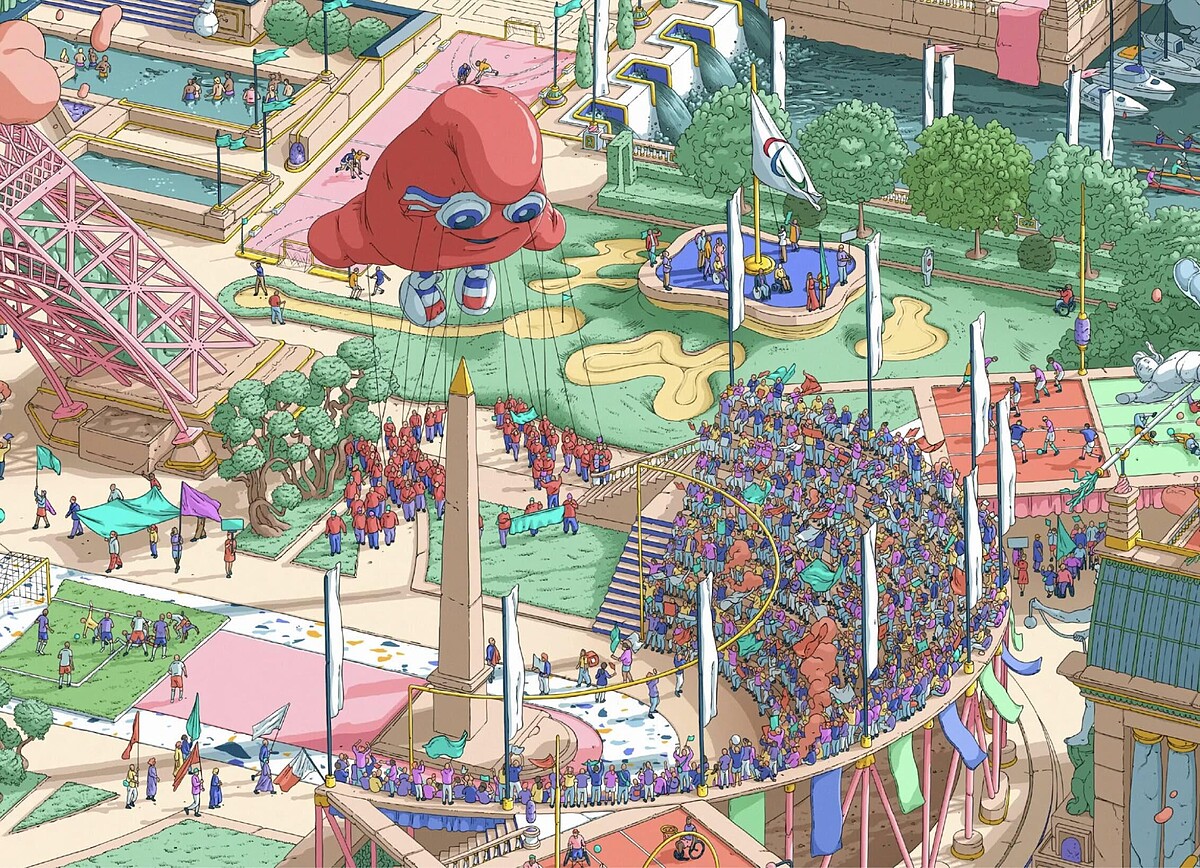 吉祥物、艾菲爾鐵塔、瑪麗安、法蘭西巡邏兵、巴黎地鐵、塞納河、凱旋門等。