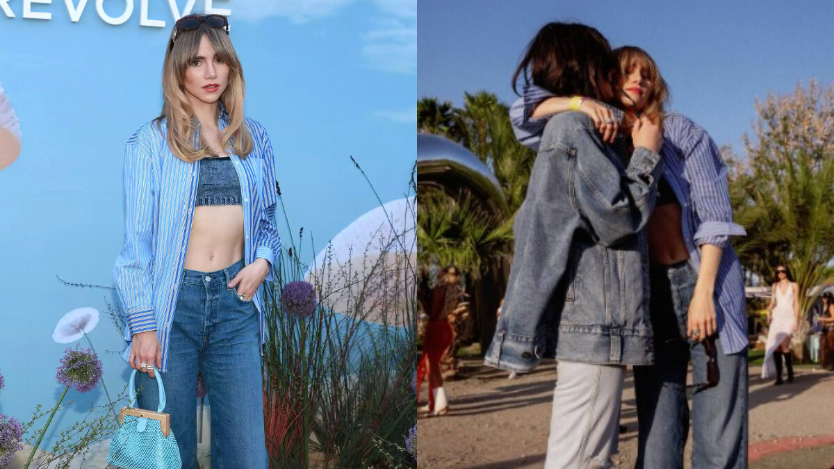 英國超模Suki Waterhouse一身丹寧牛仔帥裝。