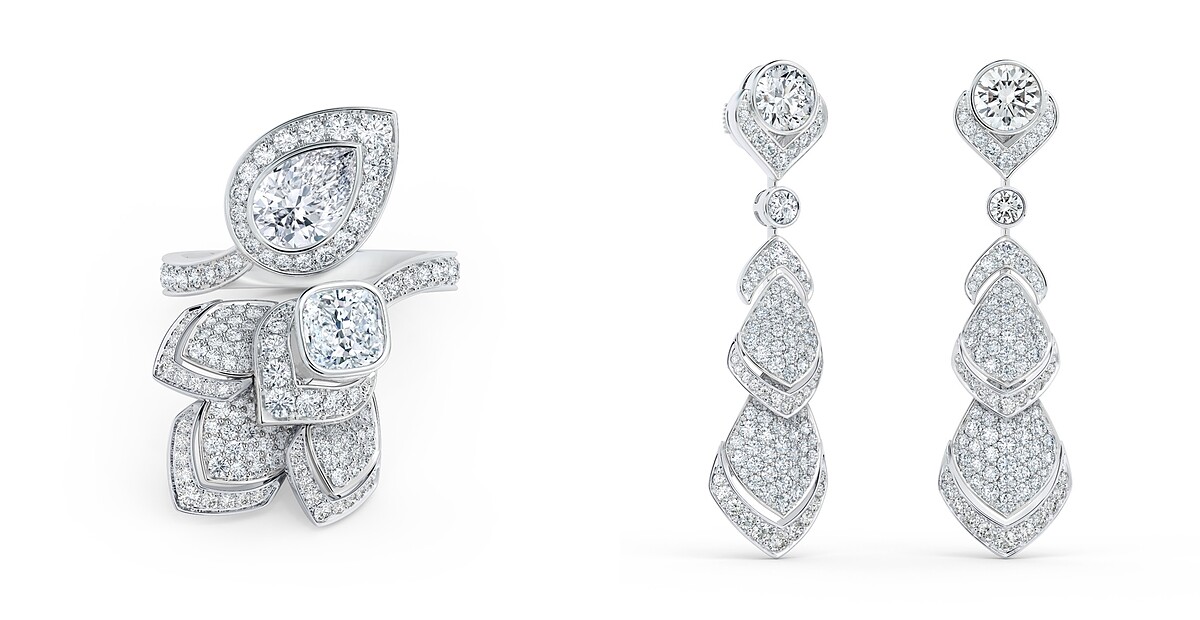 Metamorphosis by De Beers 高級珠寶系列 全新 Spring 18K白金鑽石Toi et Moi戒指、Metamorphosis by De Beers 高級珠寶系列 全新 Spring 18K白金鑽石垂墜式耳環。
